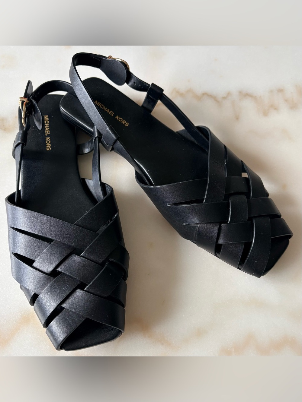 Michael Kors Black Woven Leather Slingback Sandals - Size 7M
